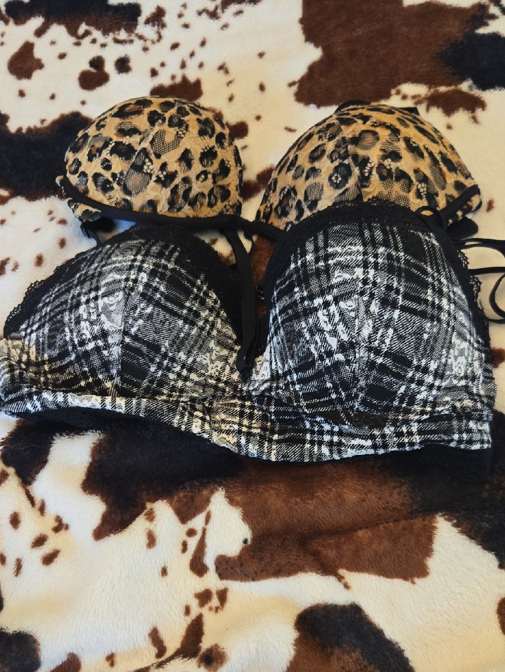 Black & Tan Leopard Mix Push-Up Bra Set by